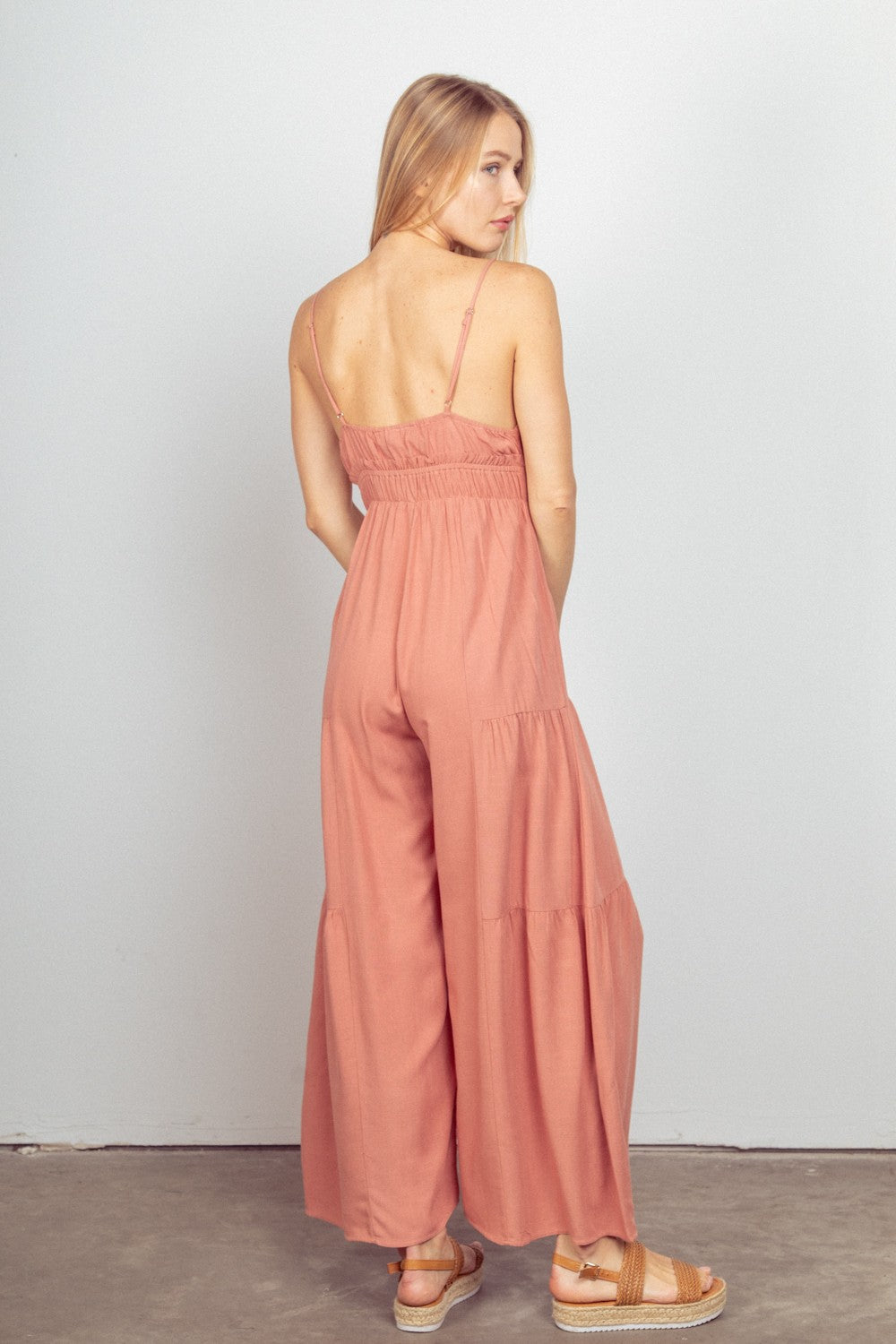 Sleeveless Ruched Wide Leg Jumpsuit