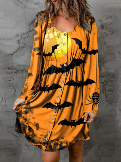 Halloween Theme Round Neck Long Sleeve Magic Dress