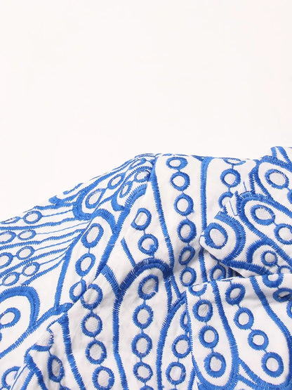 Embroidery Hollow Out Notched Collar Blazer