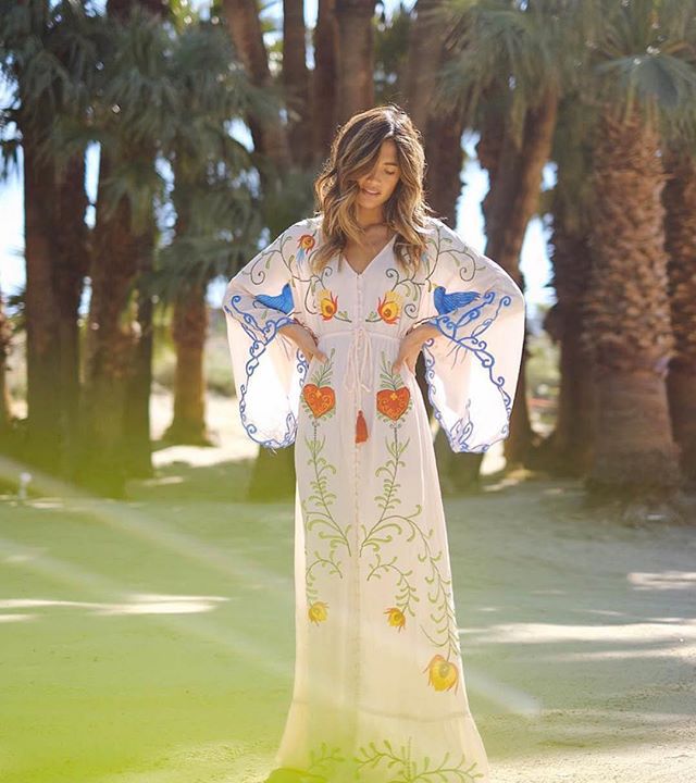 Boho Floral Embroidered Tie-Waist Maxi Dress