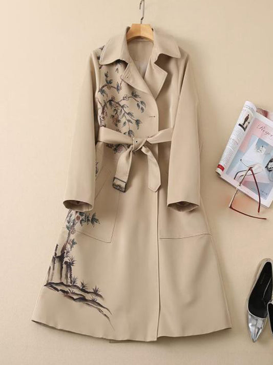 Flower Print Single-Breasted Trench Coat
