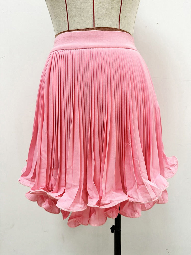 Pleated Ruffle Hem Layered Mini Skirt