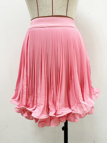 Pleated Ruffle Hem Layered Mini Skirt