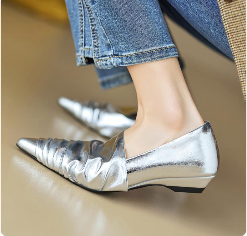 Pleated Pointed Toe Low Heel Shoes