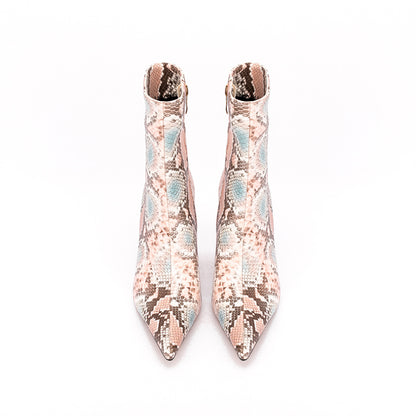 Snakeskin Pointed Toe Thin Heel Ankle-Boots