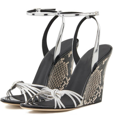 Snakeskin Open Toe Wedge Sandals