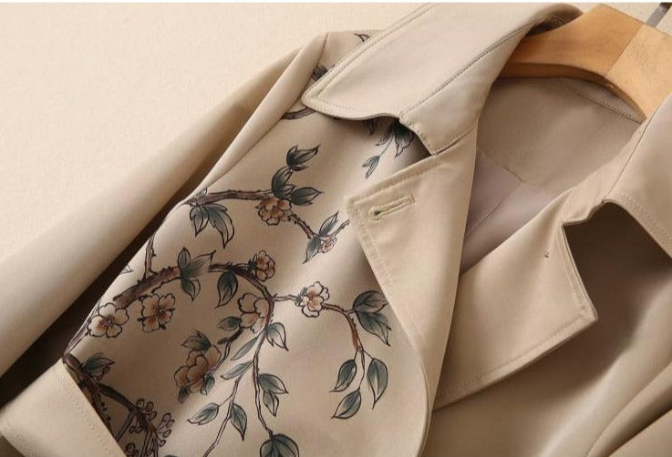 Flower Print Single-Breasted Trench Coat