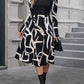 Printed Mock Neck Puff Sleeve Midi Dress