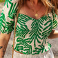 Smocked Printed Short Sleeve Blouse