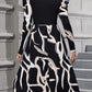 Printed Mock Neck Puff Sleeve Midi Dress