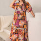 Plus Size Printed V-Neck Half Sleeve Maxi Dress