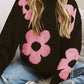 Round Neck Floral Pattern Long Sleeve Sweater