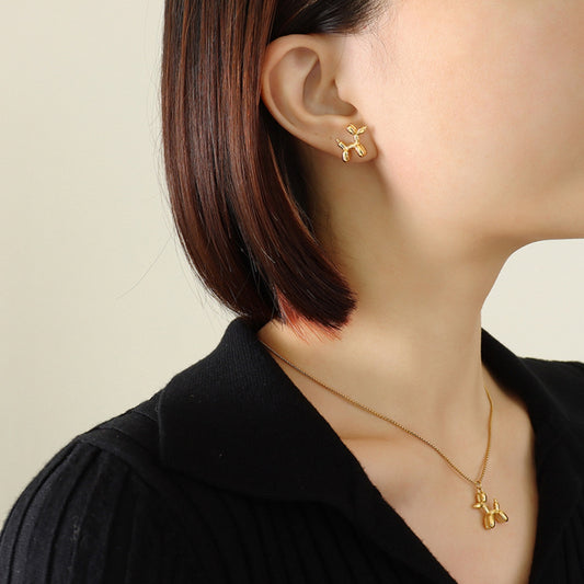 18K Gold-Plated Titanium Steel Puppy Shape Stud Earrings