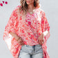 Floral V-Neck Three-Quarter Sleeve Blouse