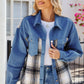 Plaid Button Up Long Sleeve Denim Jacket