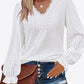 Eyelet V-Neck Flounce Sleeve Blouse