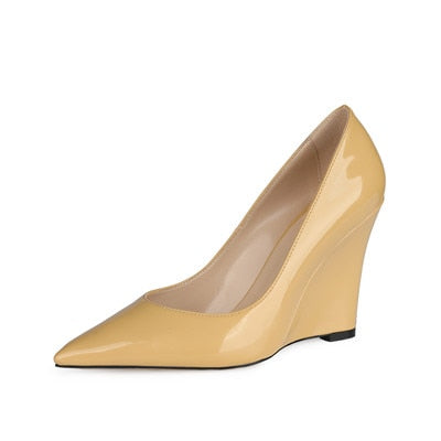 Patent Leather Pointed Toe Wedge Pumps