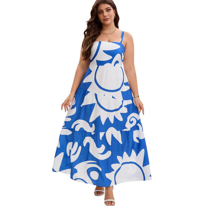 Plus Size Geometric Print Tiered Maxi Dress