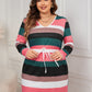 Plus Size Striped V-Neck Long Sleeve Mini Dress