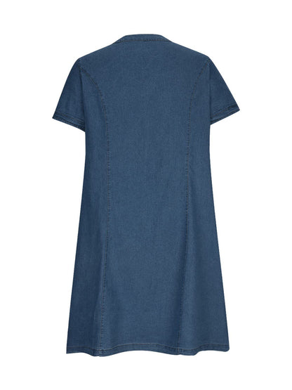 Notched Short Sleeve Denim Dress