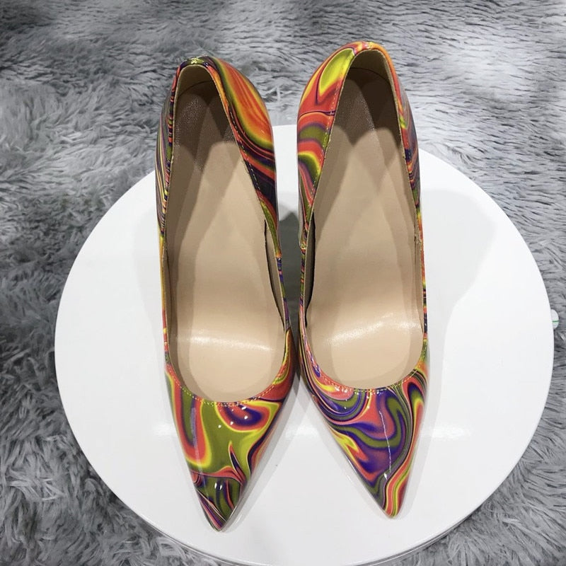Printed Patent Leather Pointed Toe Stiletto Pumps