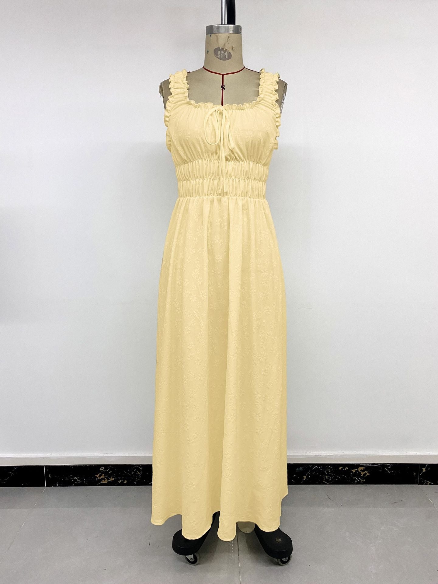 Floral Embossed Smocked Sleeveless Maxi Dress