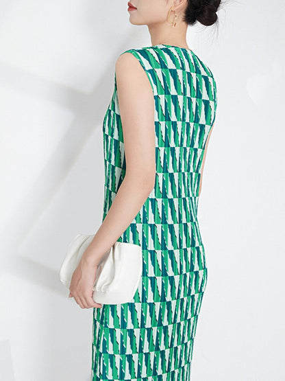 Miyake Pleated Printed Sleeveless Midi Dress