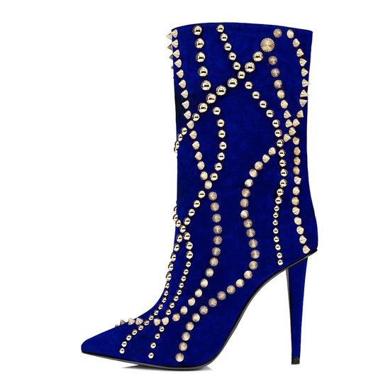 Pointed Toe Rived Studded Ankle-Boots