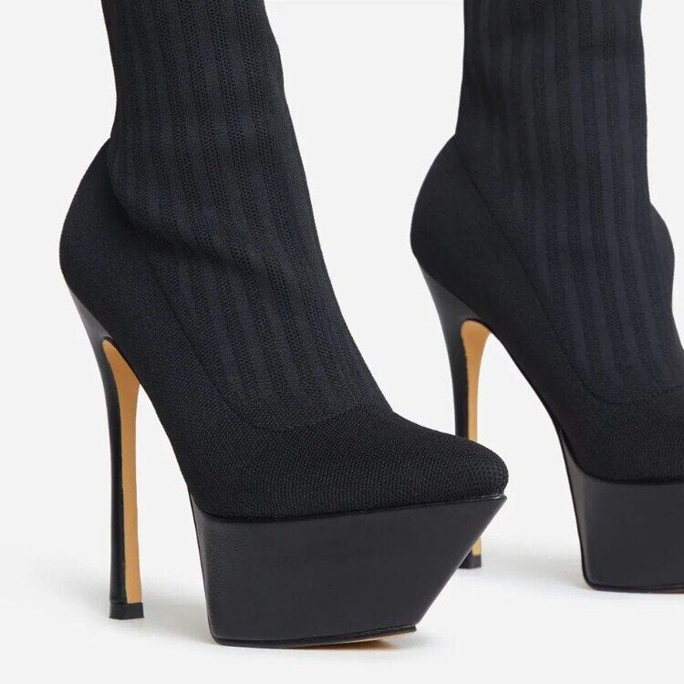 Pointed Toe Stiletto Heel Sock Boots