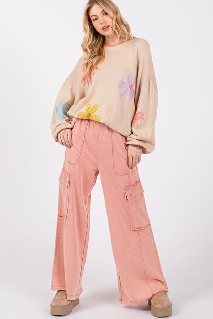 Knit Terry Mineral Wash Wide Leg Pants