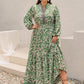 Plus Size Printed Notched Long Sleeve Maxi Dress