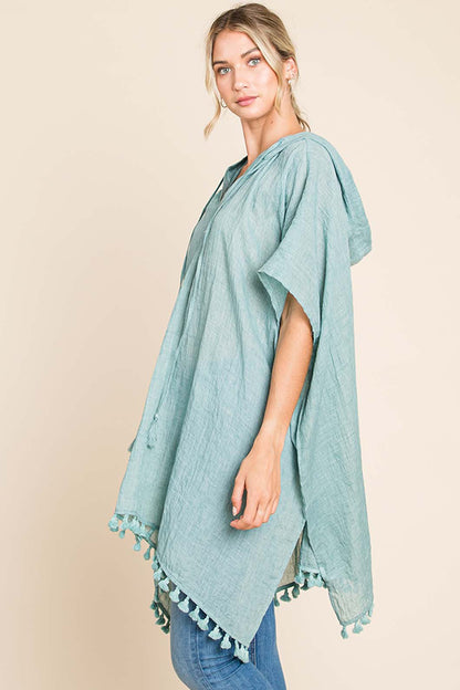 Tassel Hem Hooded Cover Up