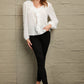 Ruffle Hem Fringe V-Neck Balloon Sleeve Blouse