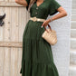 Tiered Notched Short Sleeve Midi Dress