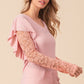 Ruffled Lace Sleeve Rib Knit Top