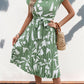 Tied Pleated Printed Cap Sleeve Dress