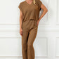 Pocketed V-Neck Top and Wide Leg Sweater Set