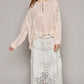 Round Neck Long Sleeve Raw Edge Lace Top