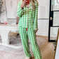 Plaid Collared Neck Long Sleeve Top and Pants Set