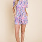 Print Short Sleeve Romper with Pockets