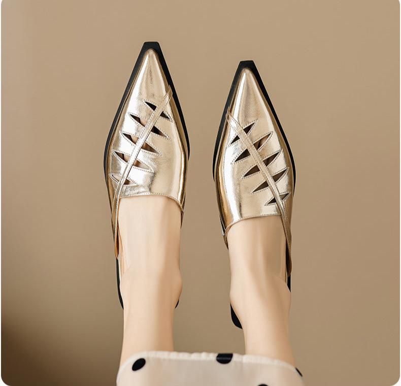 Pointed Toe Hollow Out Low Heel Mules