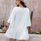 Plus Size Lace Detail Tie Neck Three-Quarter Sleeve Mini Dress