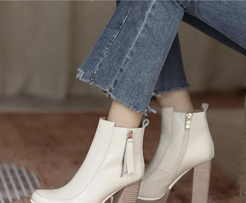 Round Toe Square Heel Platform Ankle Boots