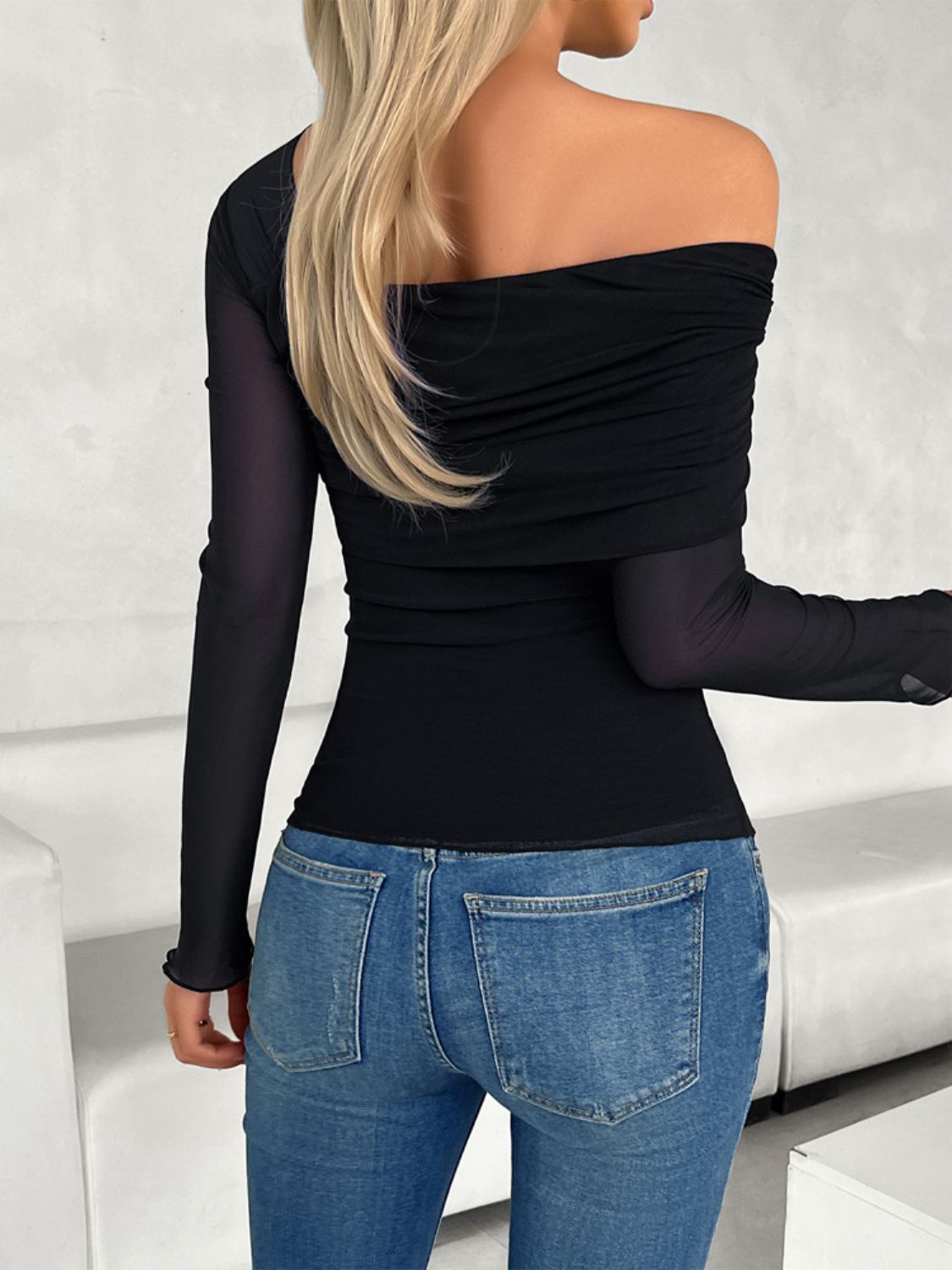 Ruched Asymmetrical Long Sleeve T-Shirt