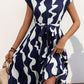 Tied Pleated Printed Cap Sleeve Dress