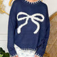 Bow Round Neck Long Sleeve Sweater