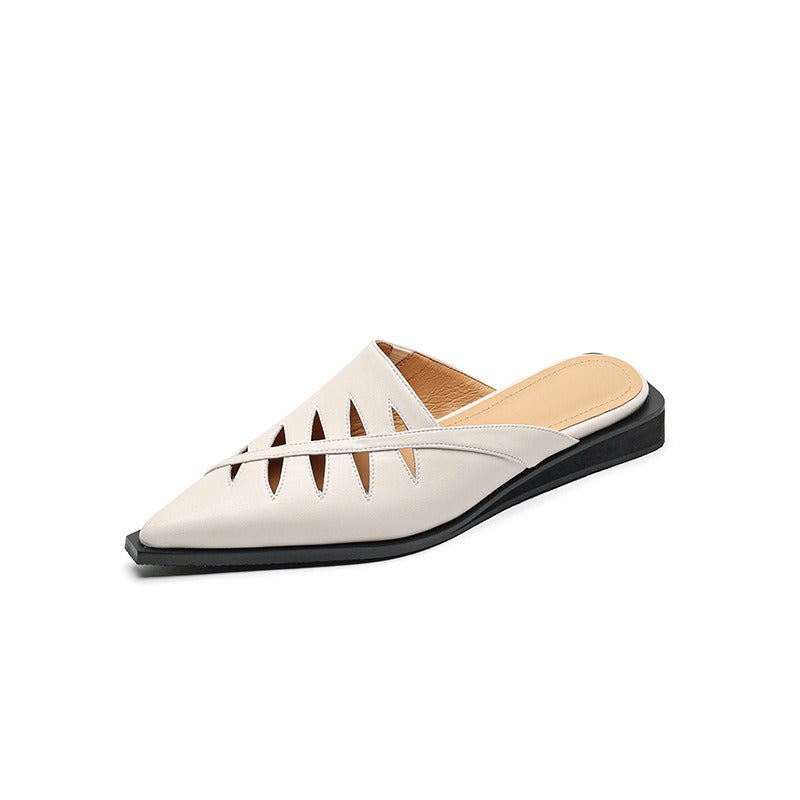 Pointed Toe Hollow Out Low Heel Mules