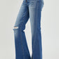 RISEN High Rise Front Slit Frayed Hem Flare Jeans