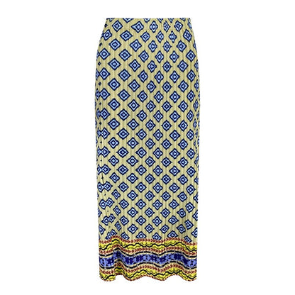 Miyake Pleated Vintage Printed Top and Straight Skirt Set