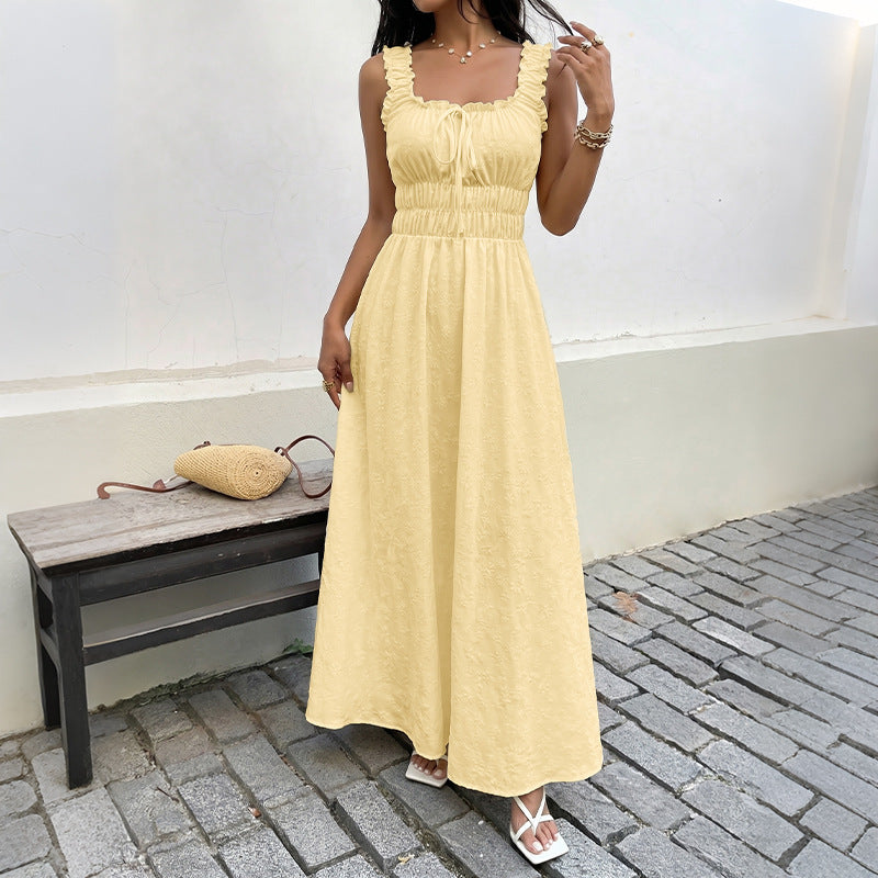 Floral Embossed Smocked Sleeveless Maxi Dress